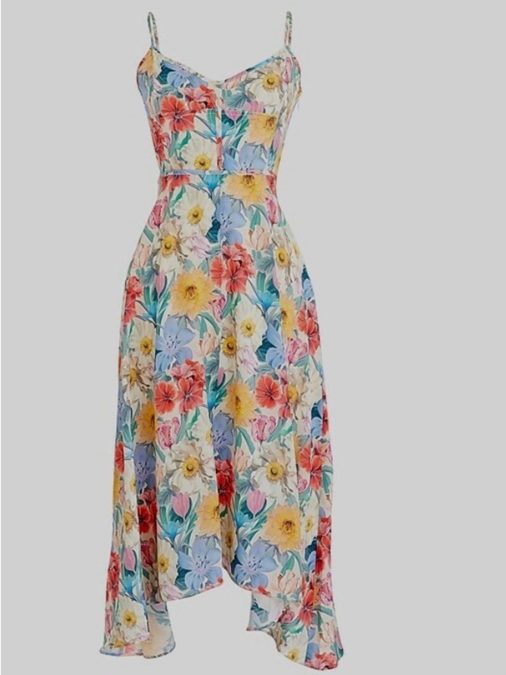 J. Crew Silk Floral High-Low Dress in cream multicolor, size 6